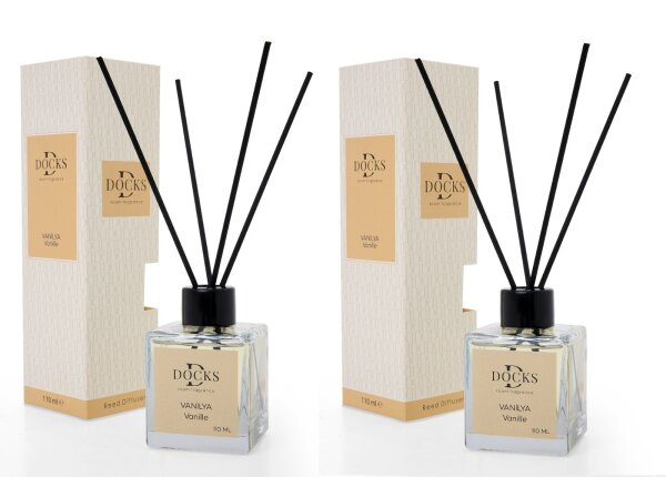 2er Set DOCKS Raumduft Set 110ml Diffuser mit Duftst&auml;bchen &ndash; Lufterfrischer Duft Vanille