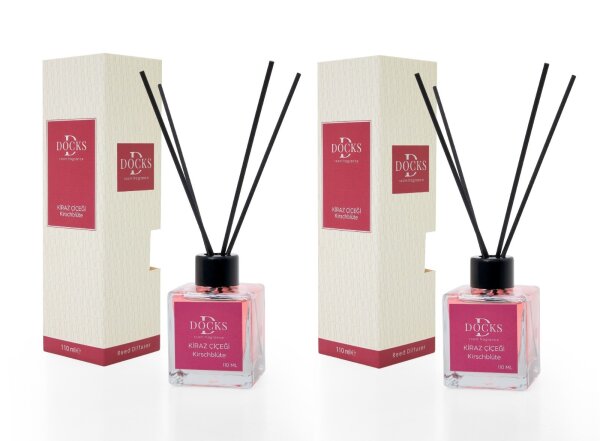 2er Set DOCKS Raumduft Set 110ml Diffuser mit Duftst&auml;bchen &ndash; Lufterfrischer Duft Kirchbl&uuml;te